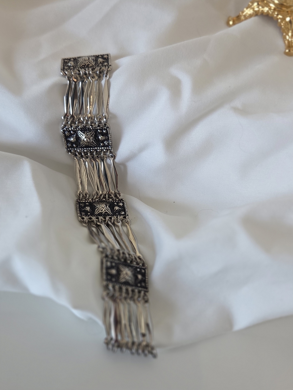 Vintage Taxco Mexico Sterling Silver 925 Dangle Panel Link Bracelet